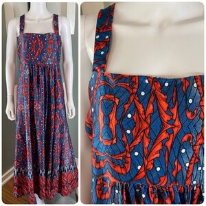 NWT New Stitch Drop Nordstrom Volcano Blue Red Maxi Dress Satin Sundress Large L